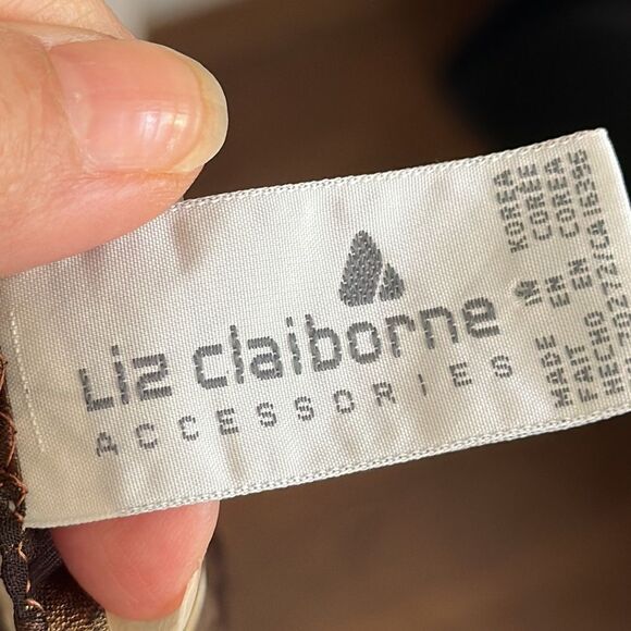 Vtg very large Liz Claiborne brown, gold & cream polyester scarf/ key print - Picture 8 of 10